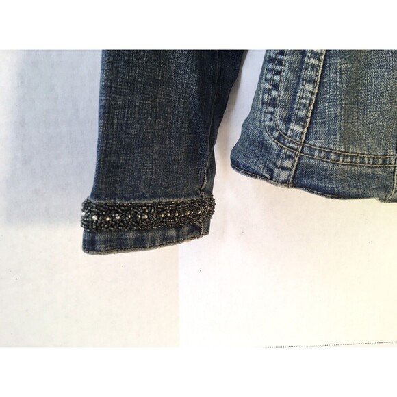 Vintage DKNY Jeans Fitted And Beaded Denim  Jean Jacket Womens Sz 4  Embellished - Picture 4 of 9